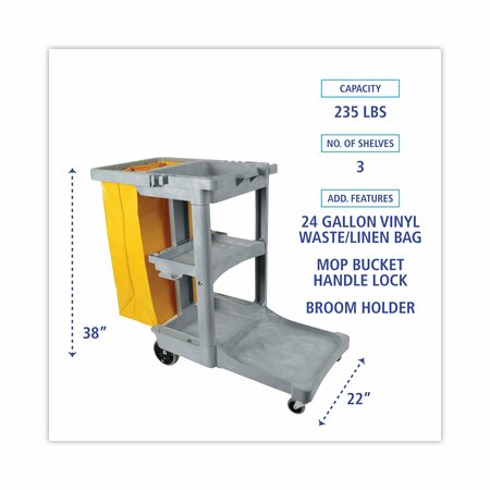 Boardwalk Janitor's Cart, Three-Shelf, 22w x 44d x 38h, Gray 3485204